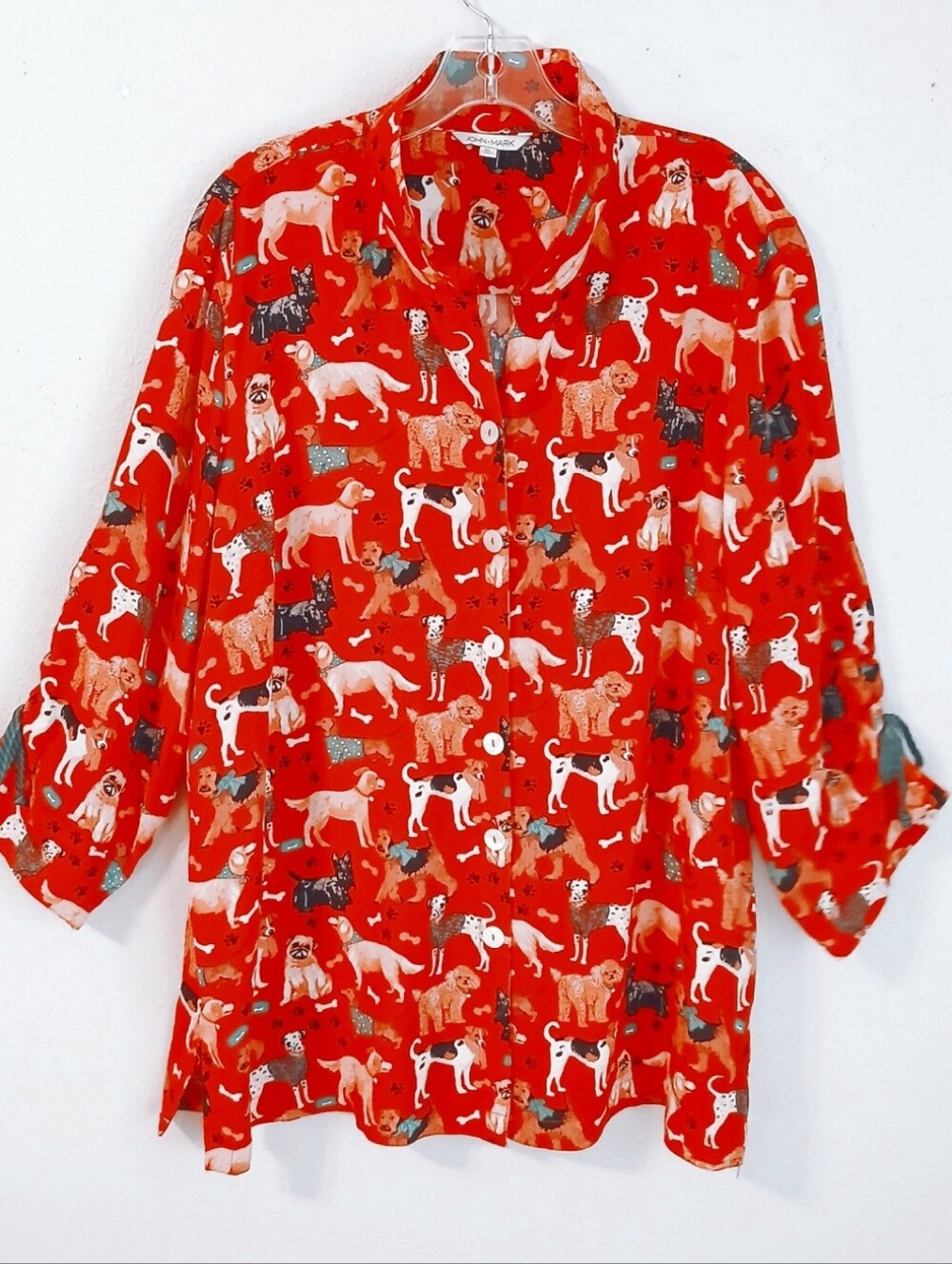 John Mark Novelty Dog Print Wire Collar Red Tunic Size XL